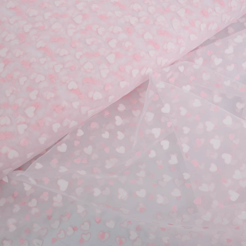 White Organza with Small Pink and White Hearts - Maison Klem